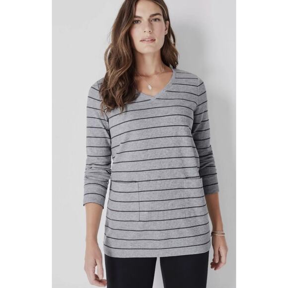 J.Jill Top Womens Small Grey Striped Textured Patch Pocket Knit Tunic Cotton - Picture 1 of 11